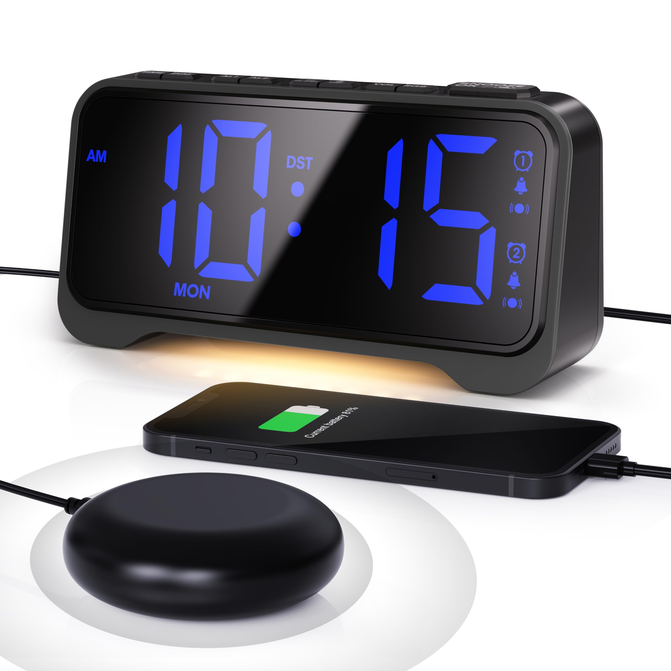 Amazon.com: Mesqool Extra-Loud Alarm Clock with Bed Shaker for